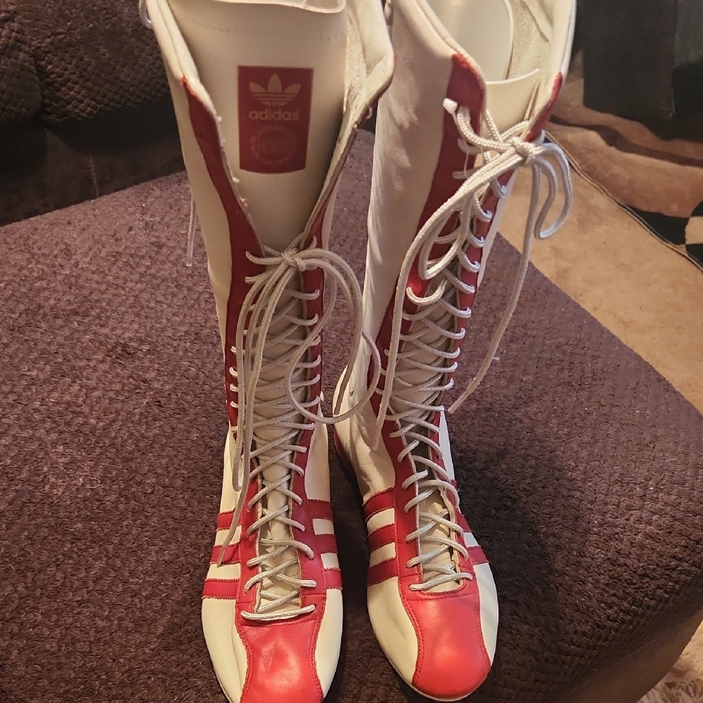 Adidas Red and White Lace Up Boots